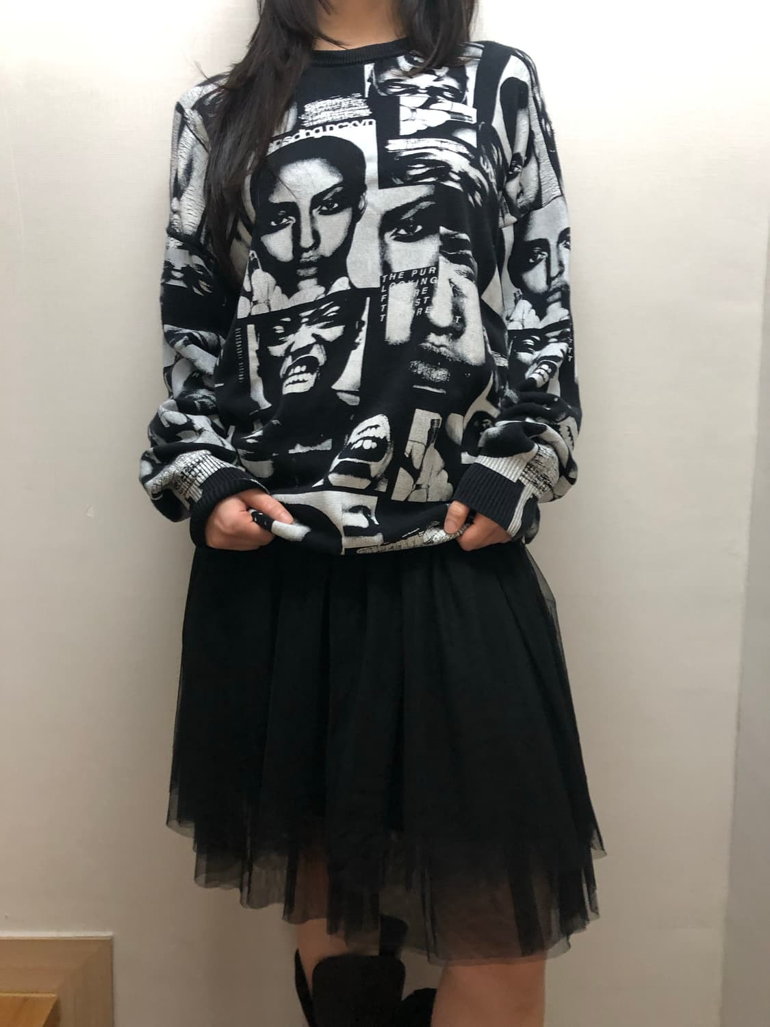 빈티지 블랙 펑크 프린팅 니트 상품이미지2