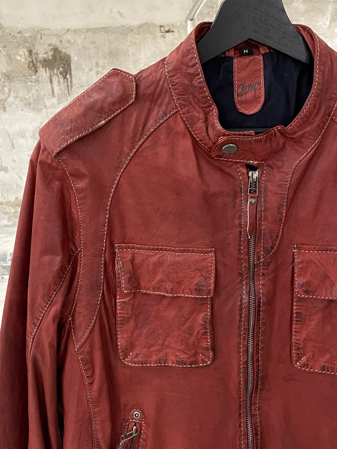 gipsy 레디쉬 브라운 체스트 포켓 레더 자켓 상품이미지2