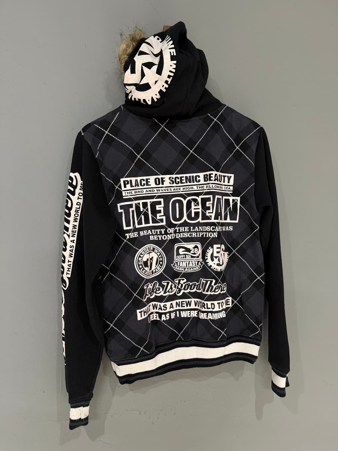 check pattern lettering fur hood zip-up 상품이미지10