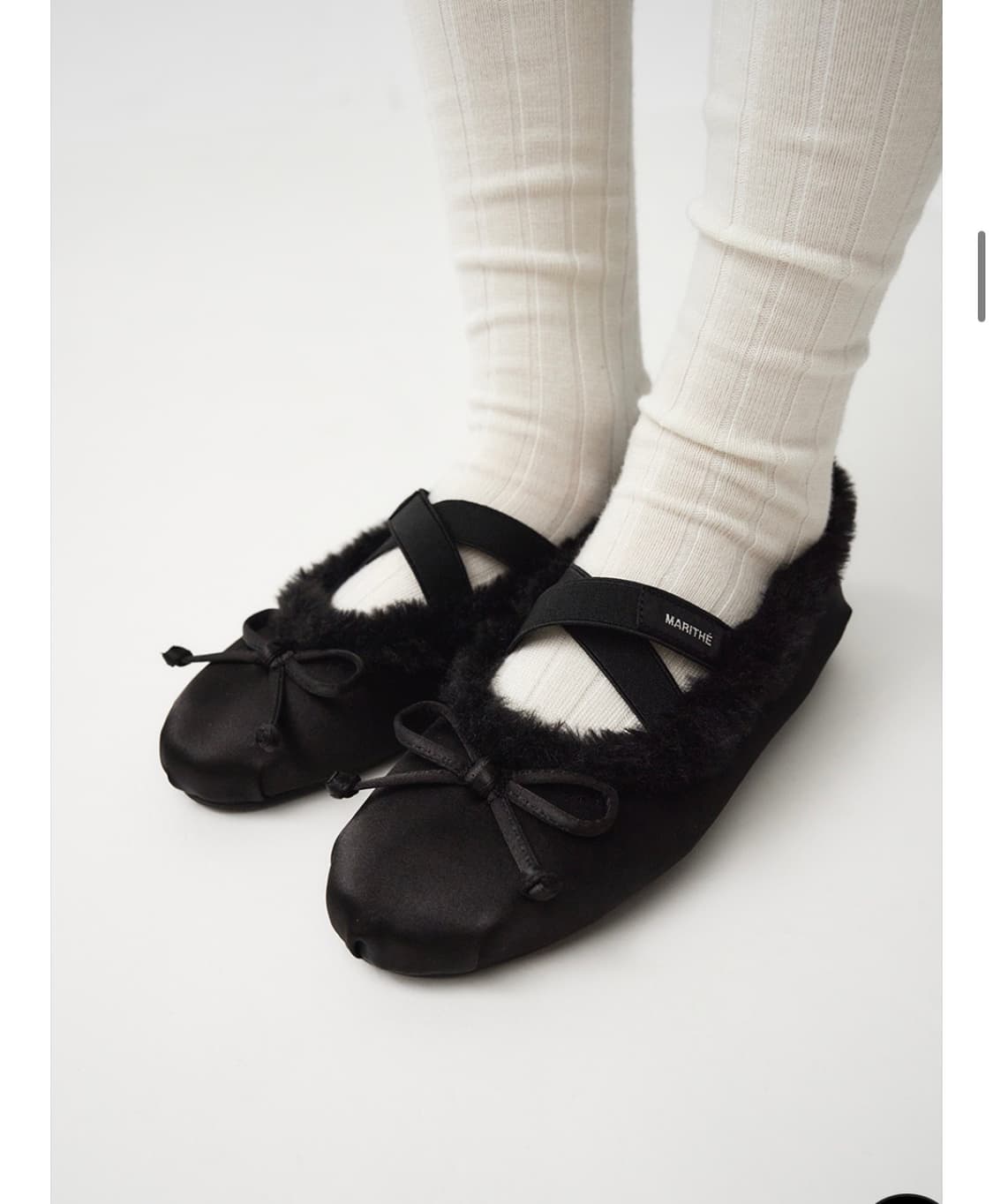 마리떼 크로스 밴딩 퍼 플랫 슈즈 블랙 상품이미지2