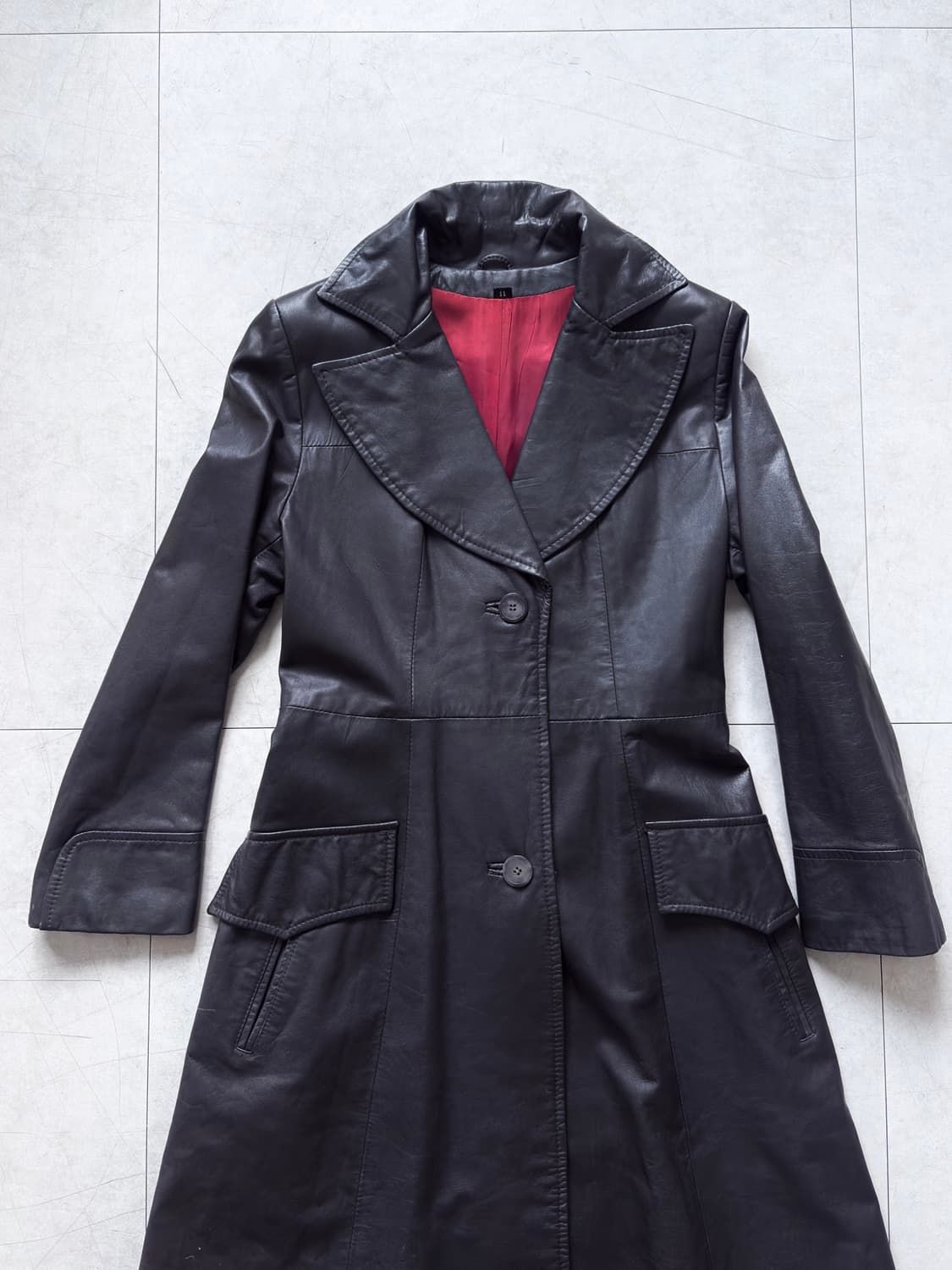 Vintage : Wide Lapel Black Leather Maxi 상품이미지3