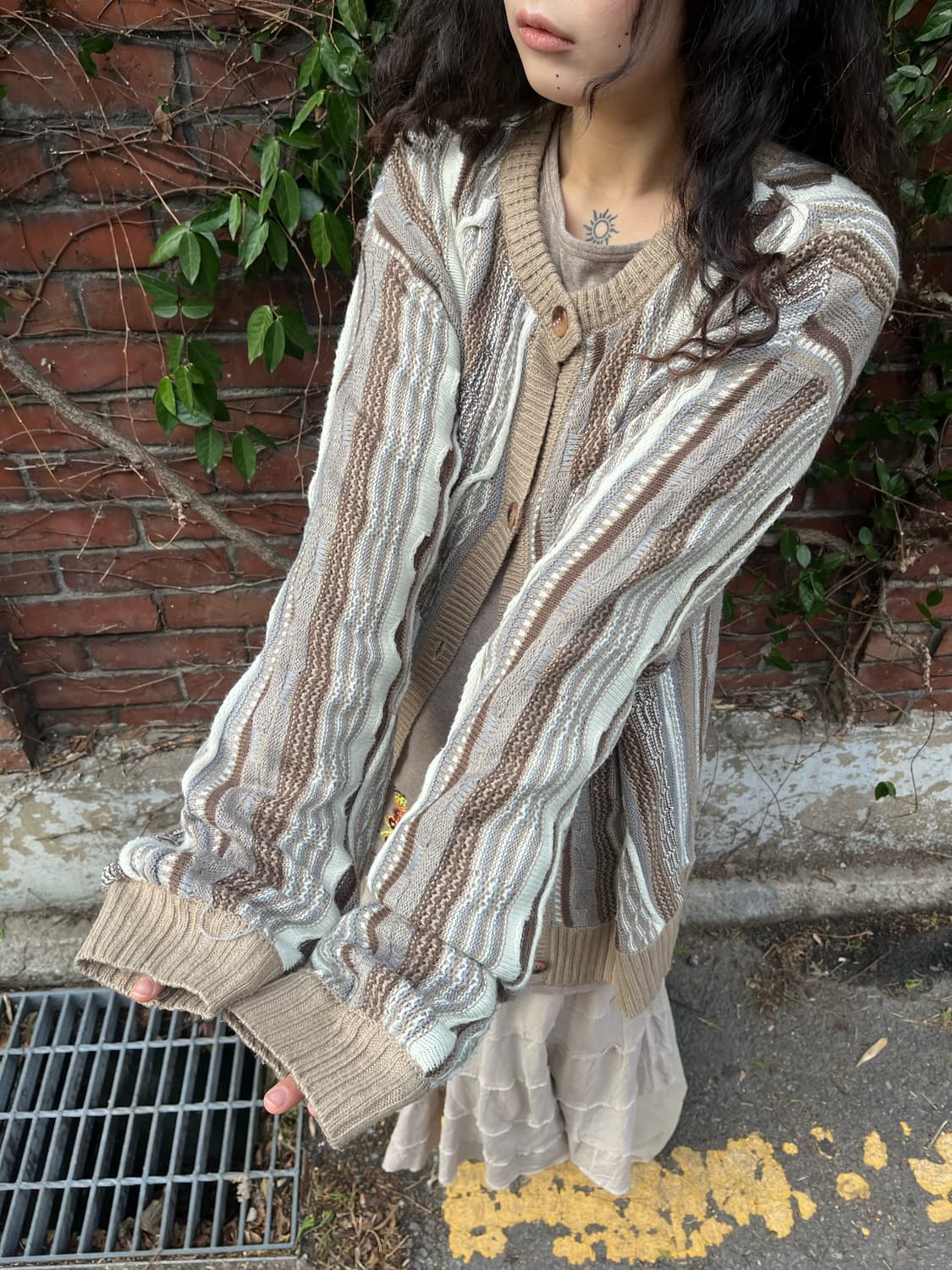 베이지 브라운 케이블 카디건 상품이미지3