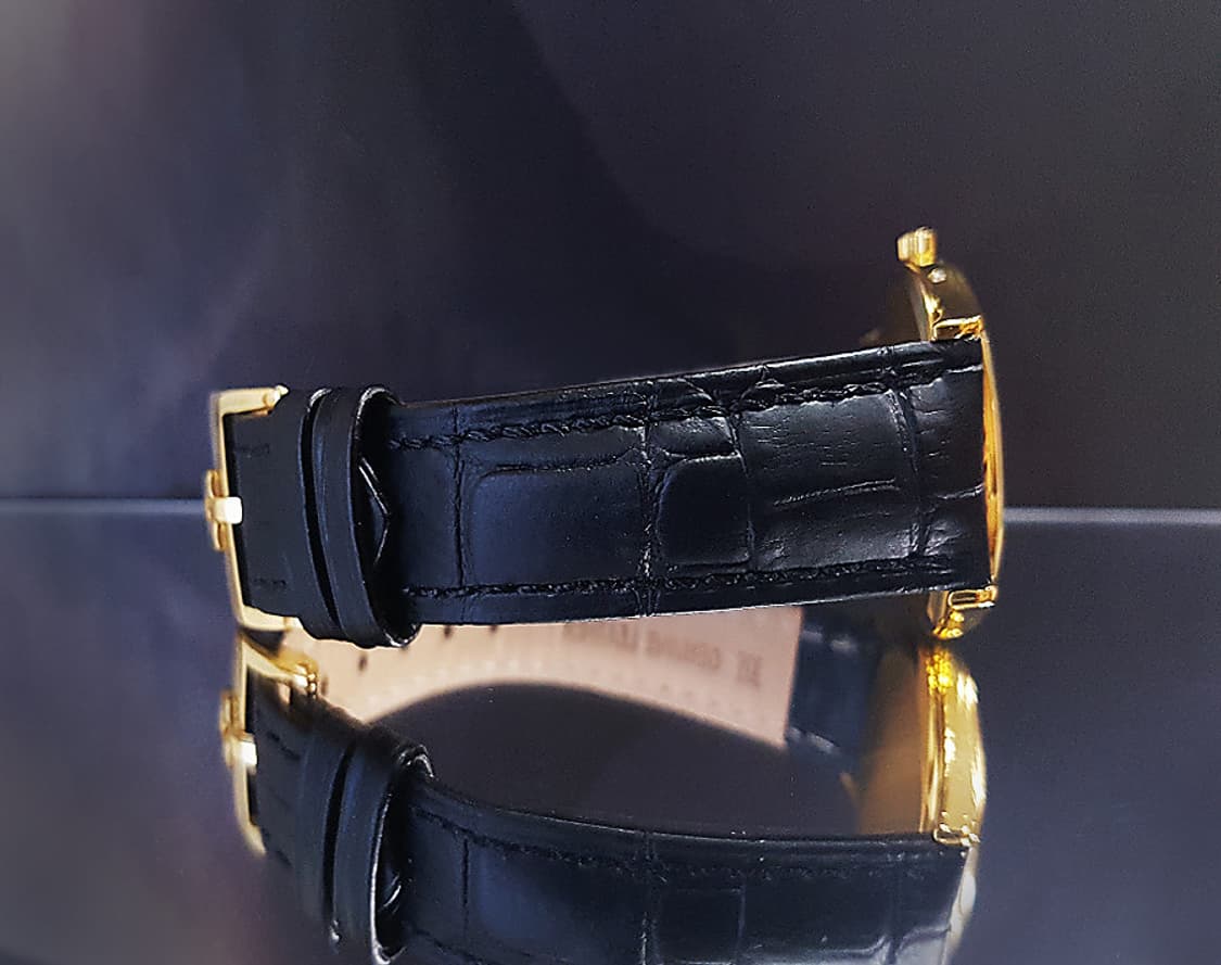 오메가 드빌 고급 블랙판 18K-GP 남녀공용 가죽 쿼츠 시계 상품이미지6