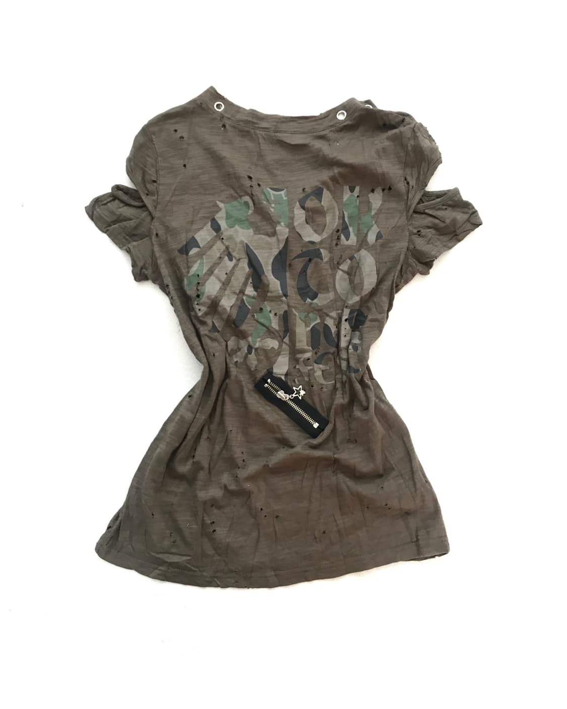 Khaki grunge damage eyelet&zipper tshirt 상품이미지4