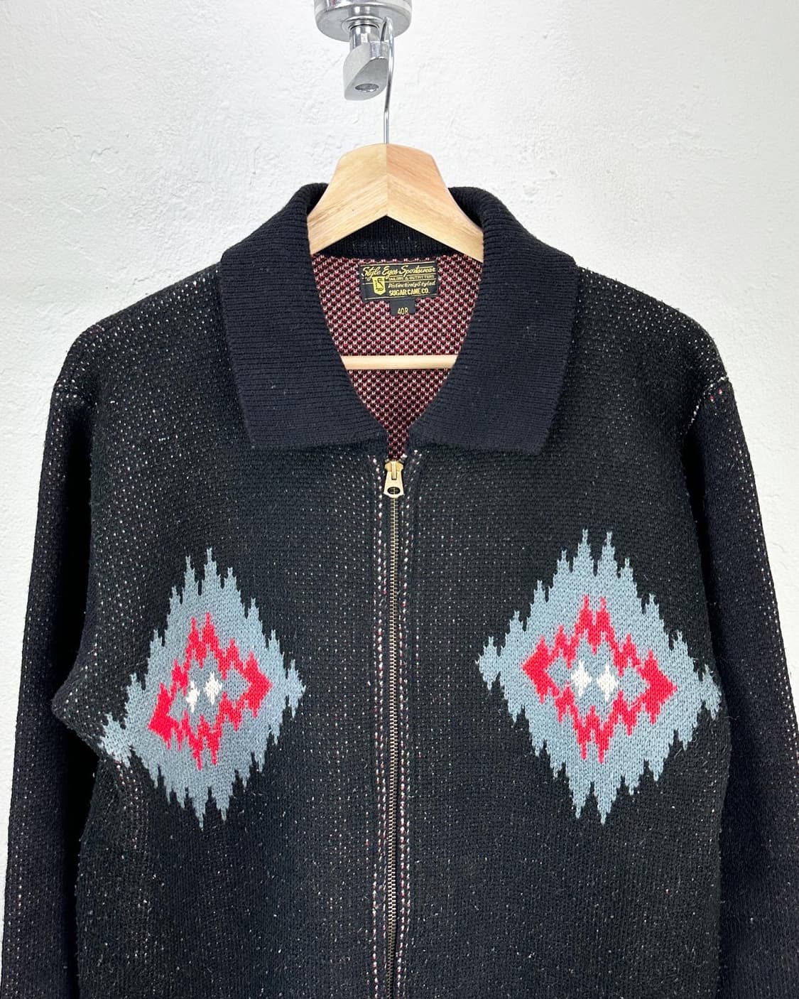 슈가케인 스타일 아이즈 블랙 나바호 카라 니트 집업 상품이미지3