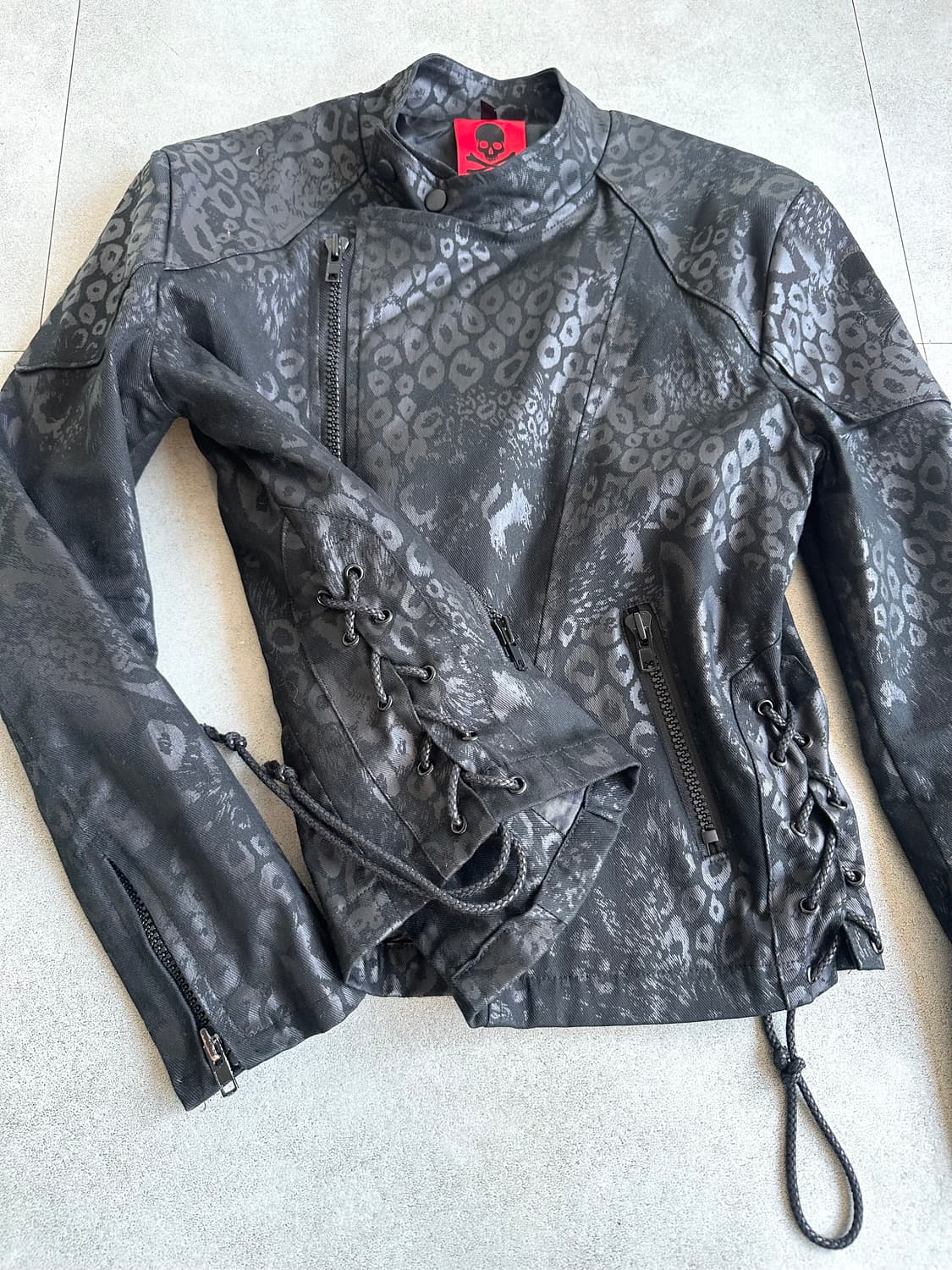 VTG 블랙 레오파드 코팅 라이더 자켓 상품이미지5