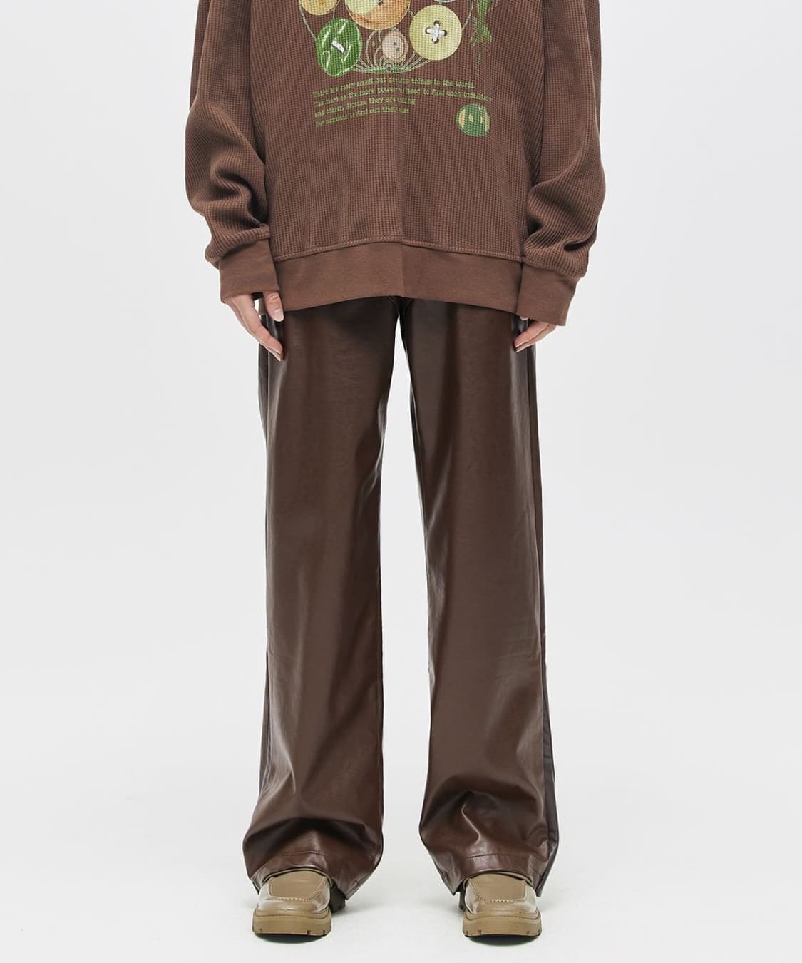 애드오프 브라운 레더 가죽 바지 팬츠 50 상품이미지1