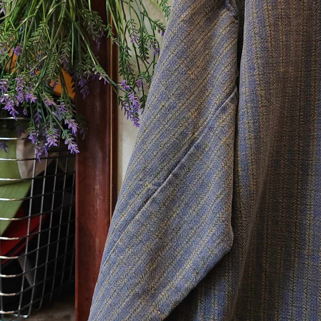 60s 프랑스 워크셔츠 헤비코튼 프렌치 셔츠 퍼플 그레이 롱 튜닉 셔츠L 상품이미지10