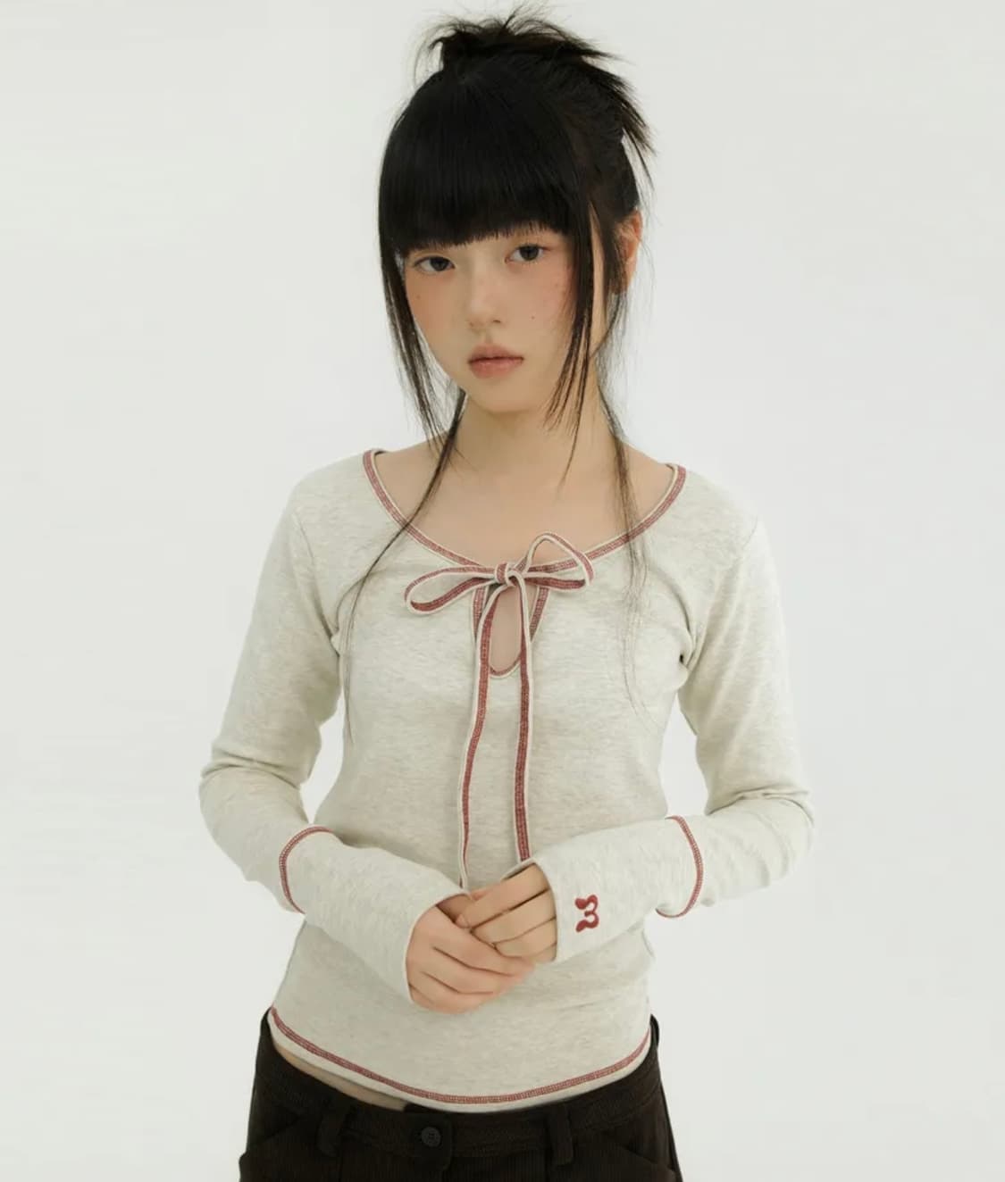 미레코 STITCH RIBBON T OATMEAL 미세키서울 상품이미지1