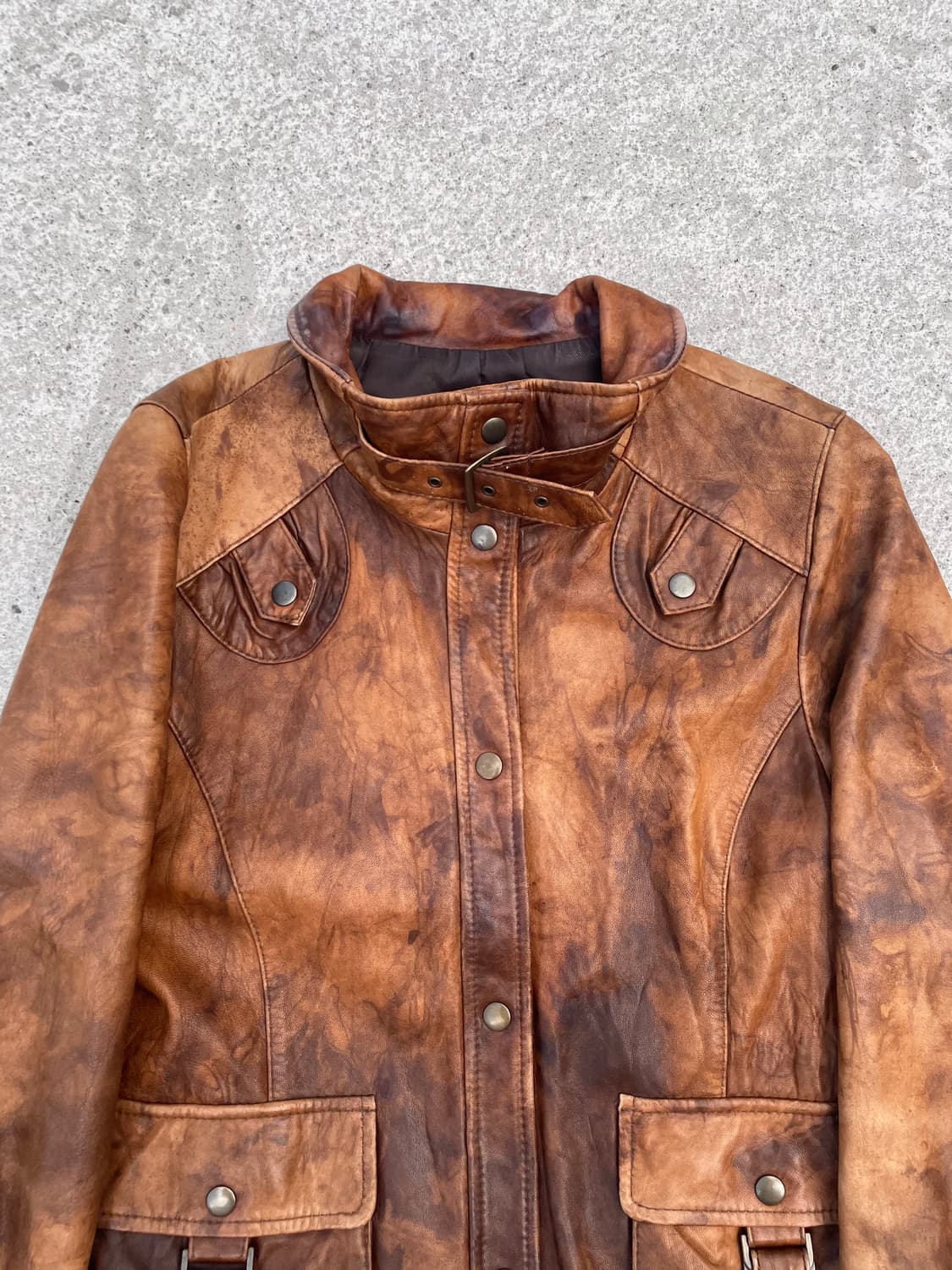 Brown washing sheepskin leather jacket 상품이미지4