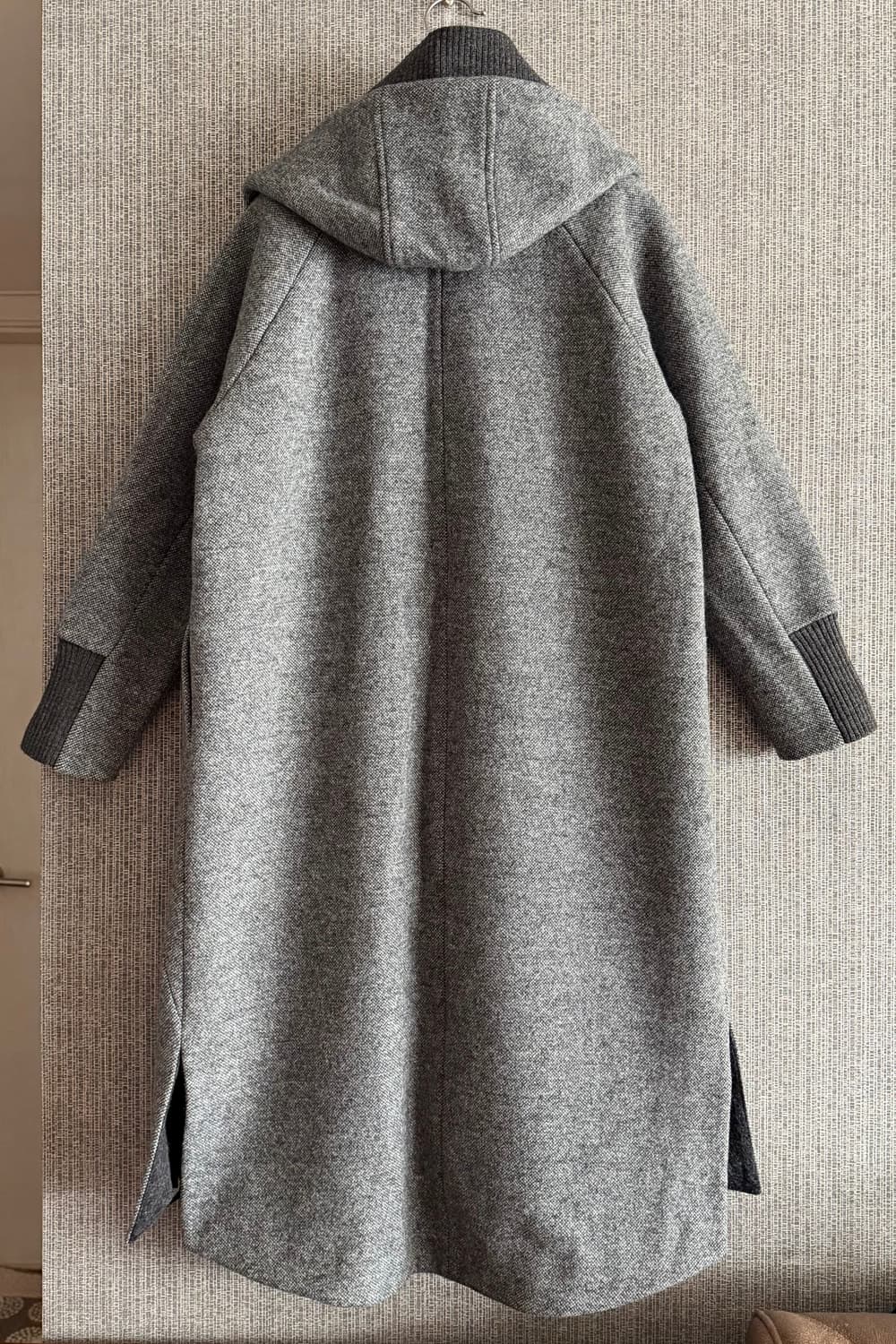 블루페페 후드 롱코트 회색 그레이 울 블렌드 니트 롱자켓 루즈핏 오픈형 상품이미지6