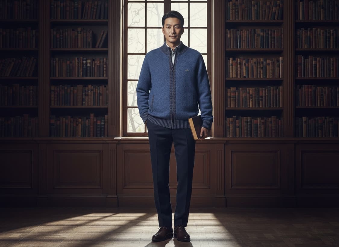 [풀집업/LL] 일본 크로커다일 남성 퀼팅 안감 울 혼방 니트 가디건 상품이미지1