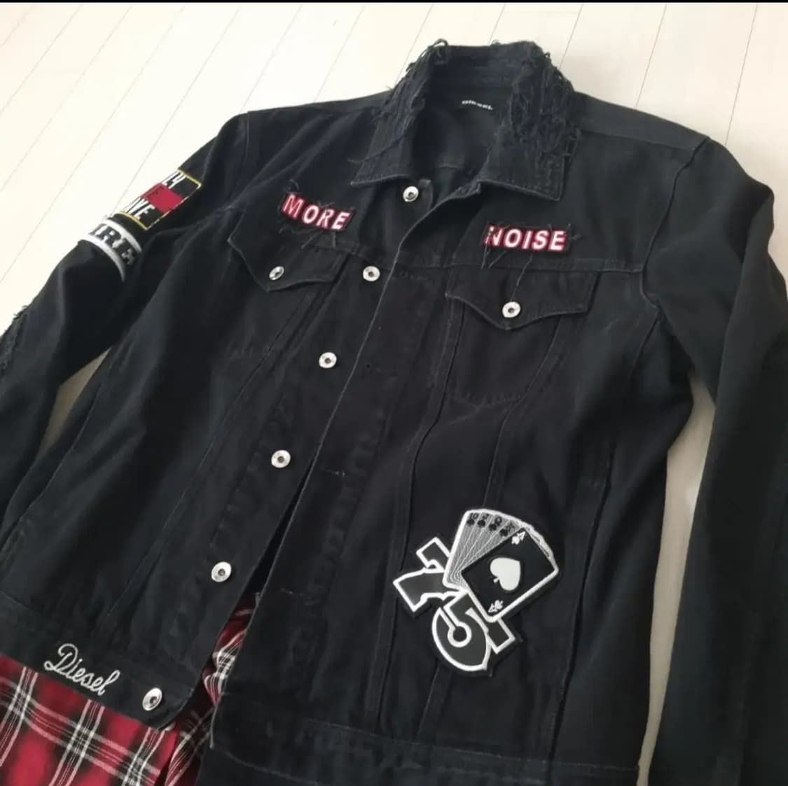 XL) 디젤 디스트로이드 패치 레이어드 커스텀 트러커 간절기 자켓 블랙 상품이미지6