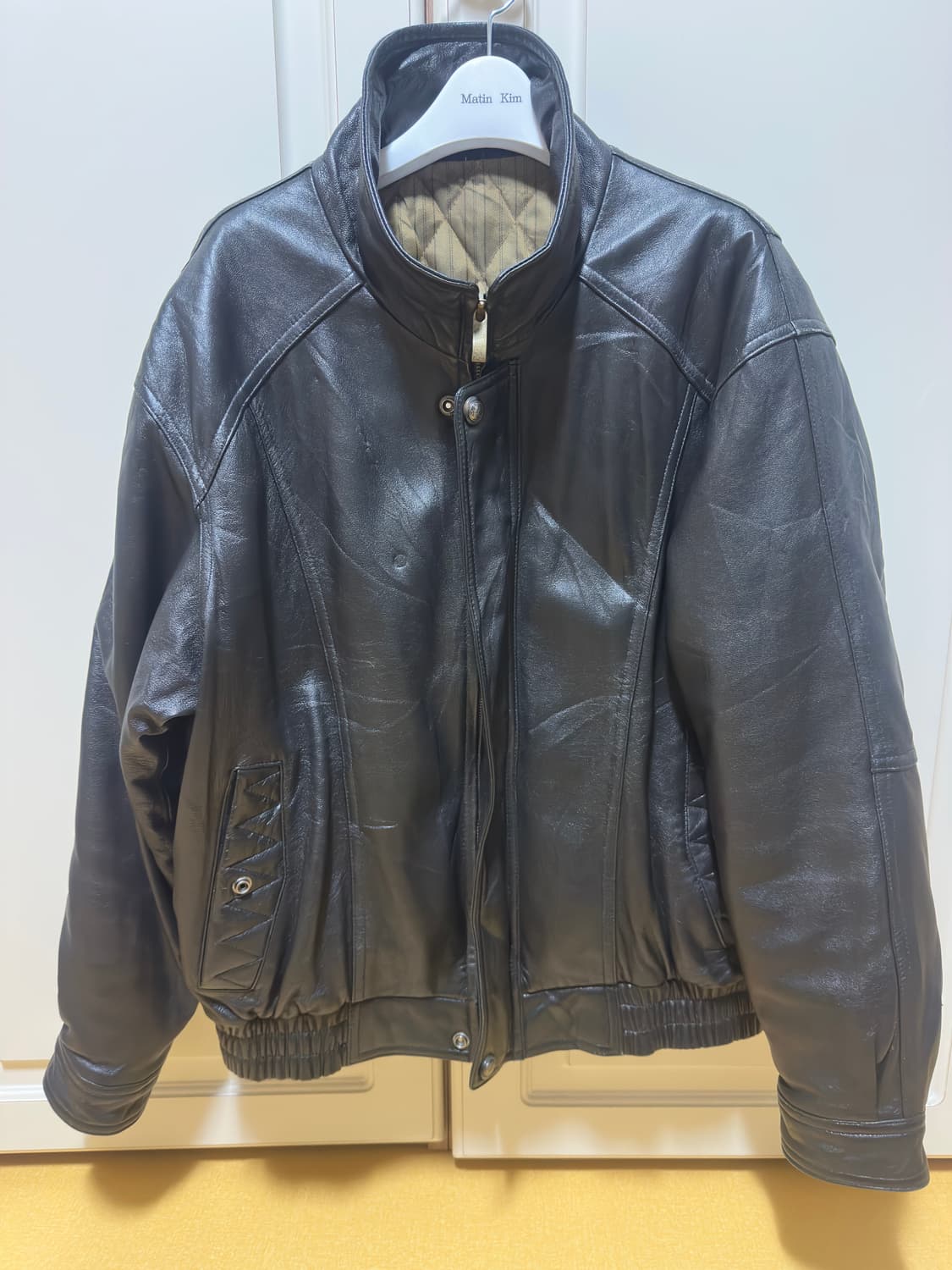 빈티지 하이넥 레더 자켓 상품이미지3