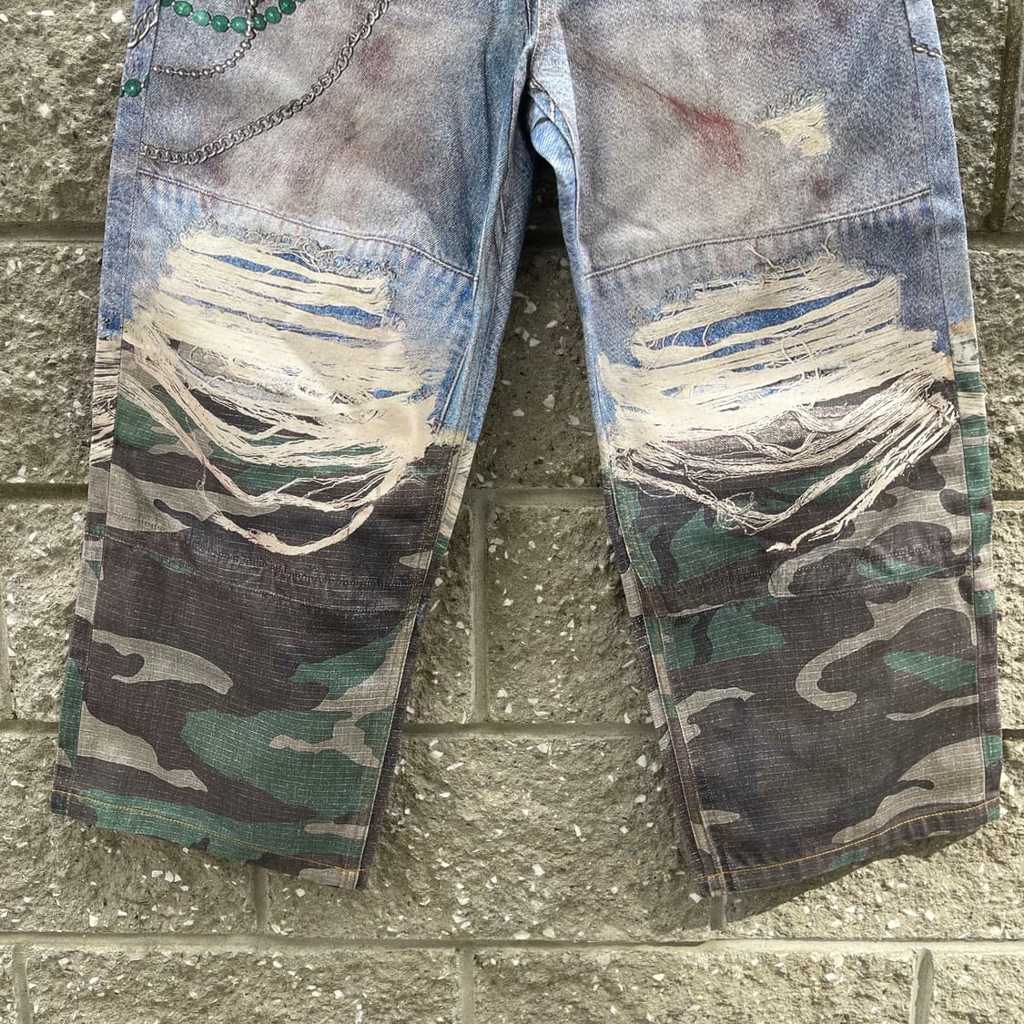 [S]TREclub 페이크 레이어드 카모 체인 프린트 와이드 남여팬츠 상품이미지3