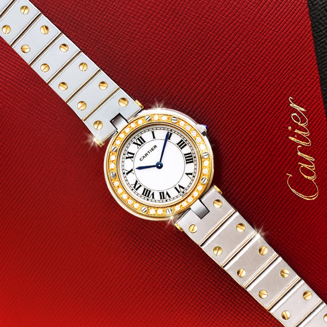 까르띠에 원형 산토스 콤비 여성 다이아몬드 시계 상품이미지4