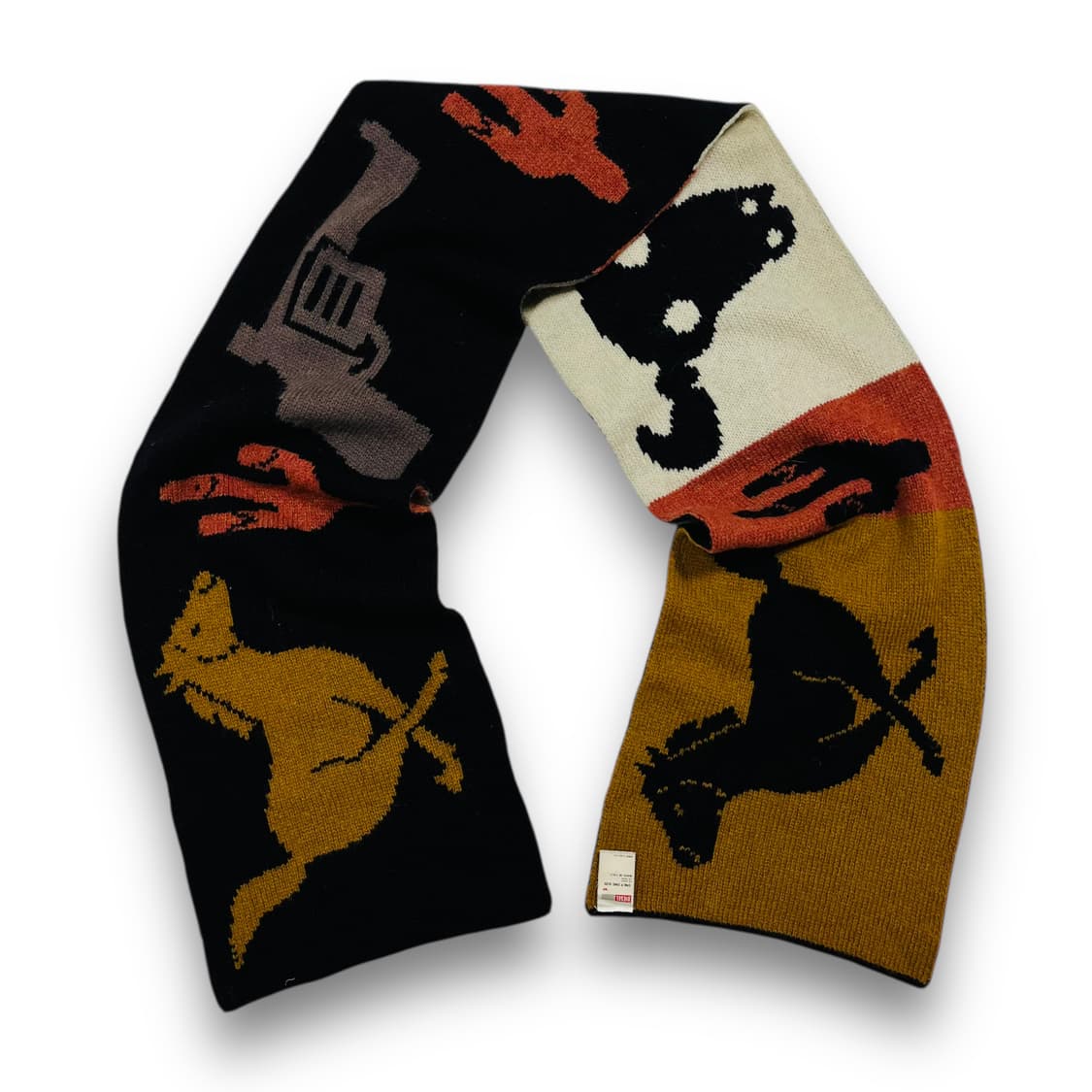 디젤 구형 리버시블 웨스턴 건 패턴 빈티지 울 머플러 상품이미지1