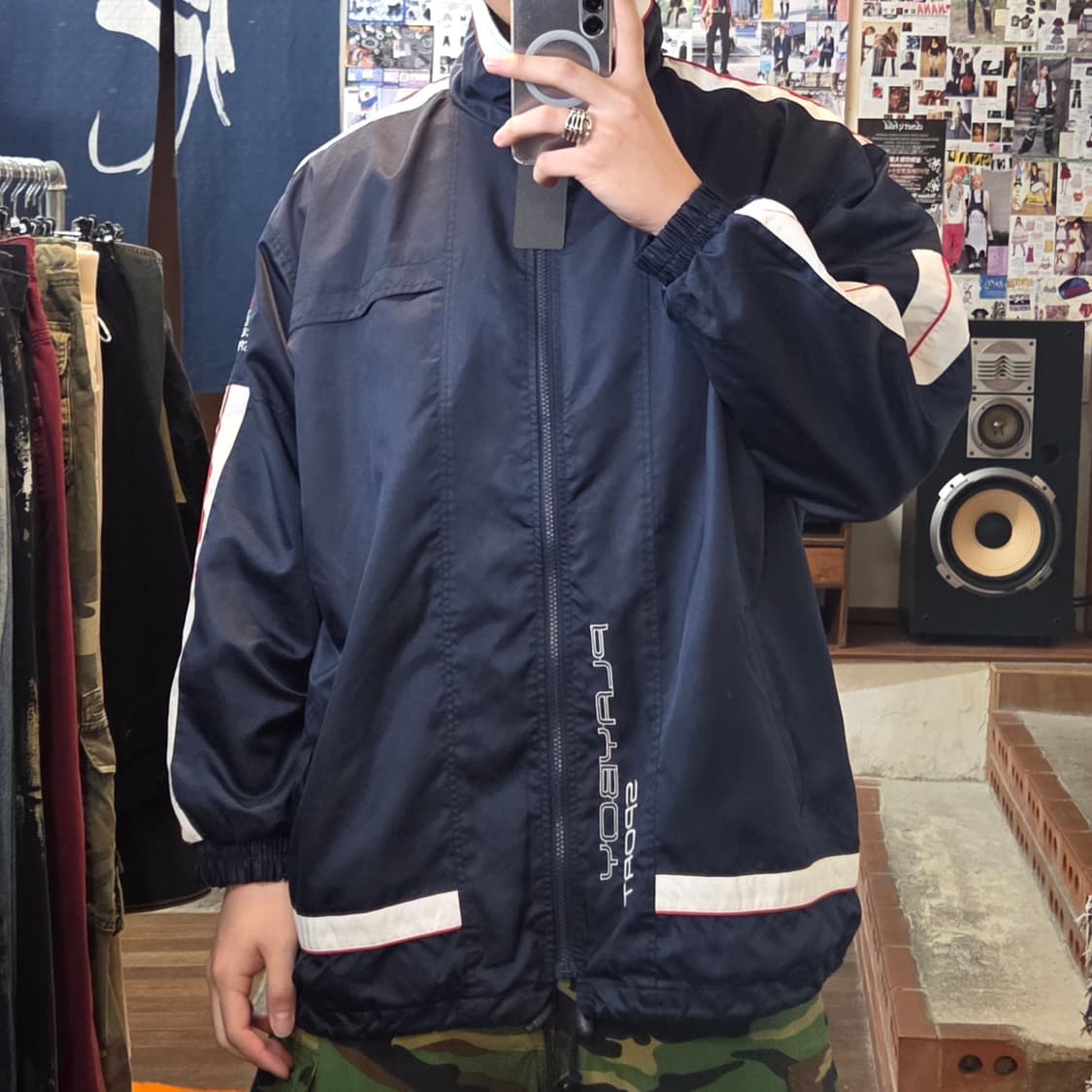 플레이 보이 네이비 배색 오버핏 바람막이 자켓 상품이미지2