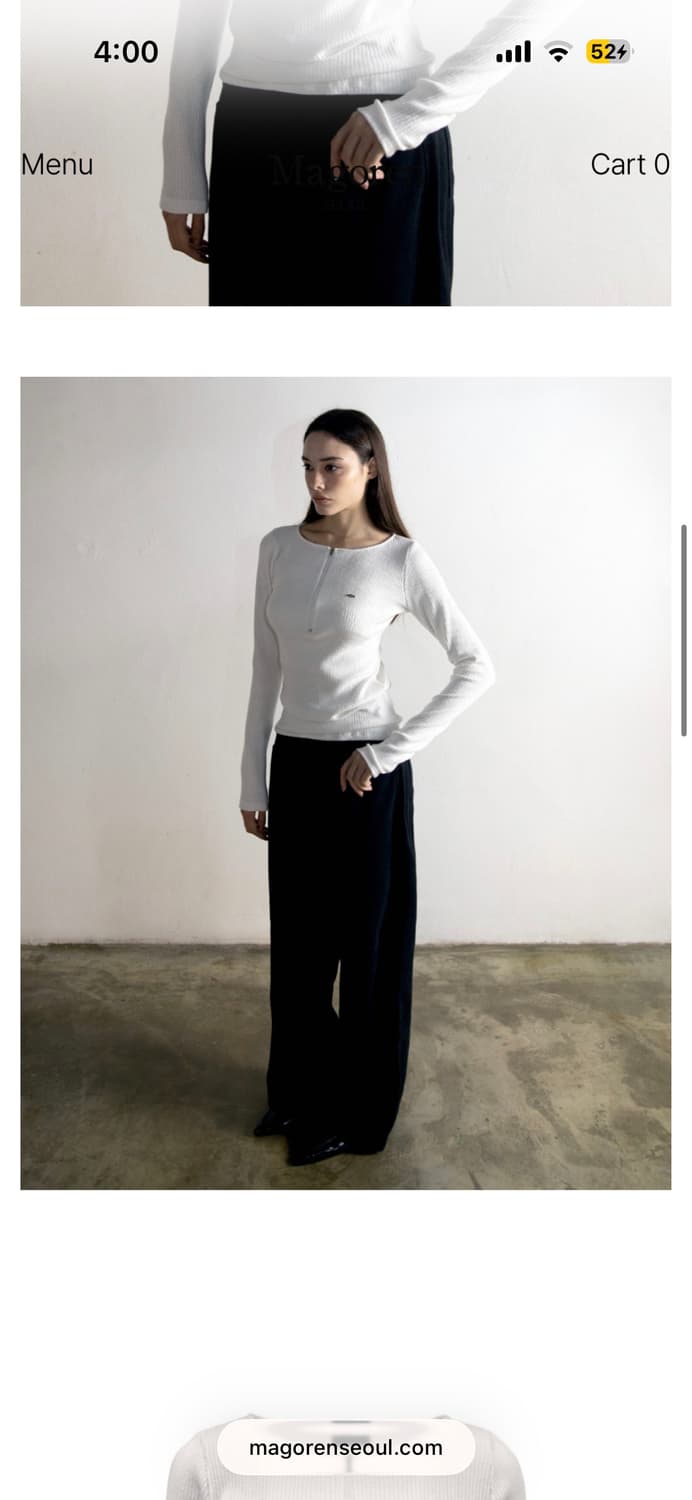 새상품/ 매고렌서울 화이트 립 하프 집 니트 긴팔 티셔츠 상품이미지2