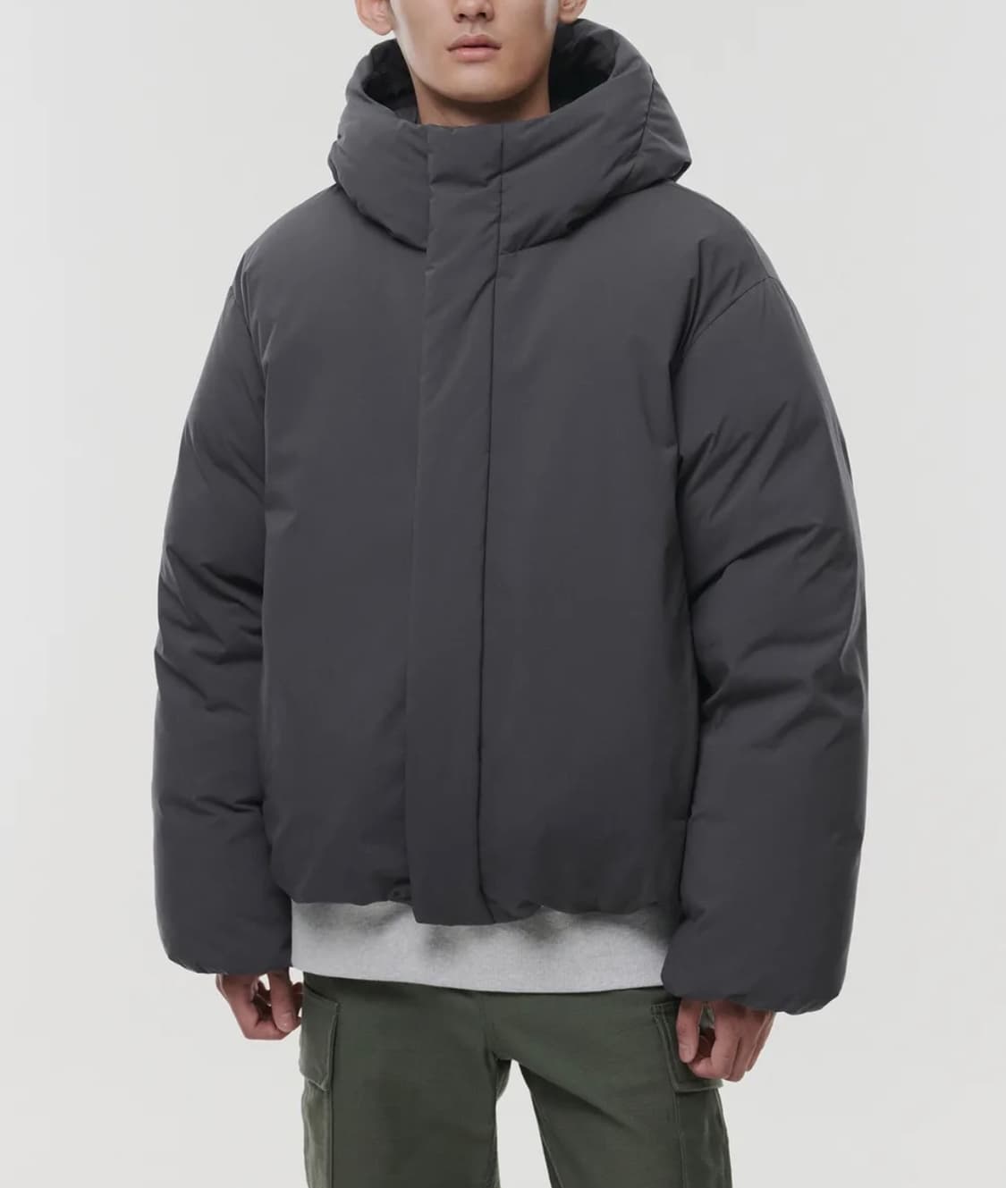 (XL) 무탠다드 미니멀 후디드 다운 숏 패딩 재킷 [딤 그레이] 상품이미지1