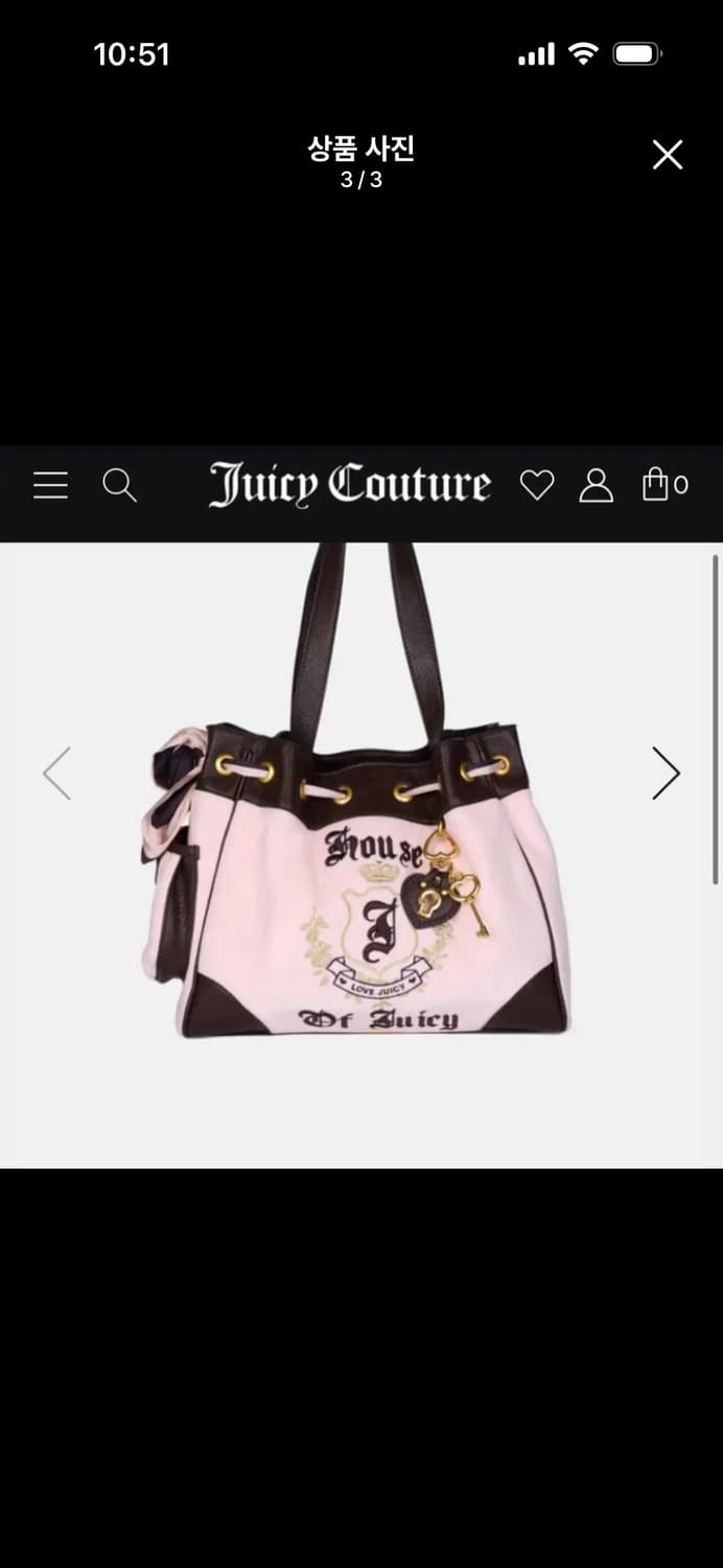 새상품)쥬시꾸뛰르 UK 한정 벨벳 가방 핑크 브라운 토트백 상품이미지3