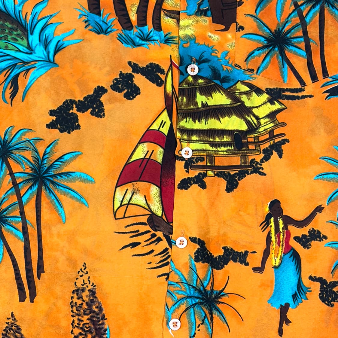 Waikiki 오렌지 야자수 하와이안셔츠 M 상품이미지7