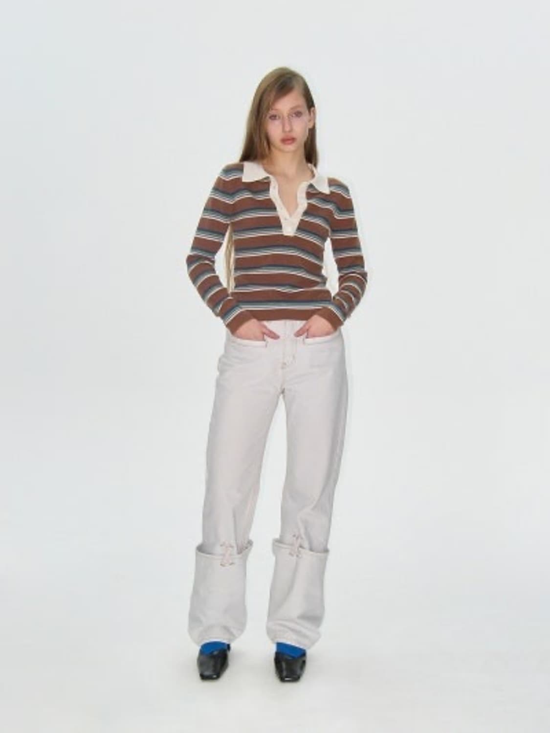 플리즈프로젝트 Stripe Knit PK shirt - brown 상품이미지3