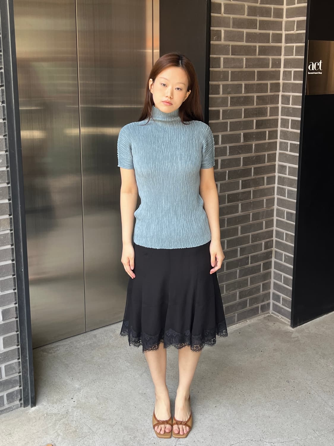 Hiroko bis 히로코비스 플리츠 탑 블루 상품이미지8