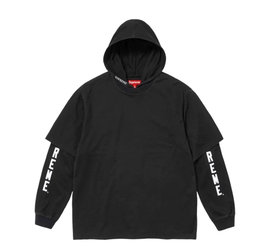 슈프림 레이어드 후드 롱슬리브탑 블랙 m 상품이미지1