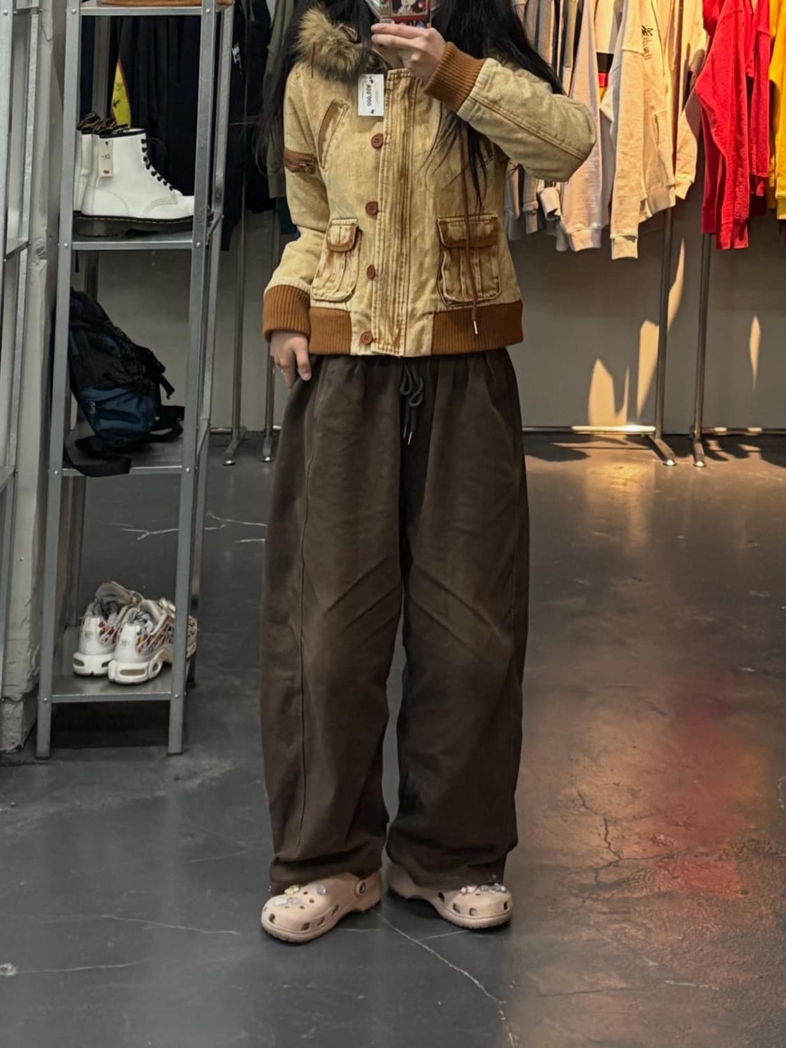 빈티지 y2k 버튼 퍼 후드자켓 (털 탈부착 가능) A3042 상품이미지1