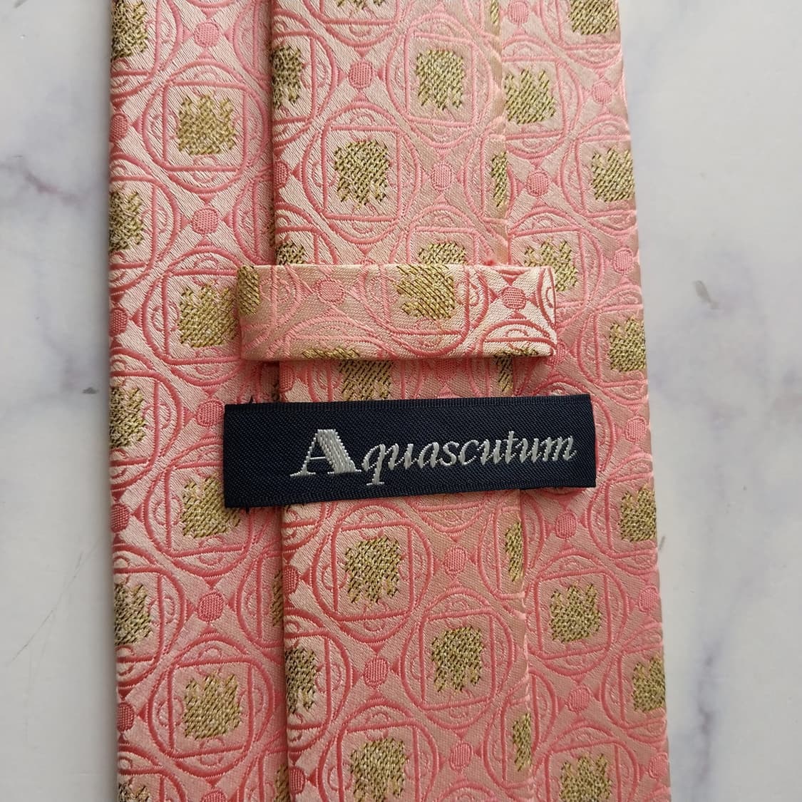 아쿠아스큐텀 실크 핑크 자카드 패턴 넥타이 9.5cm A+등급 K2108 상품이미지8