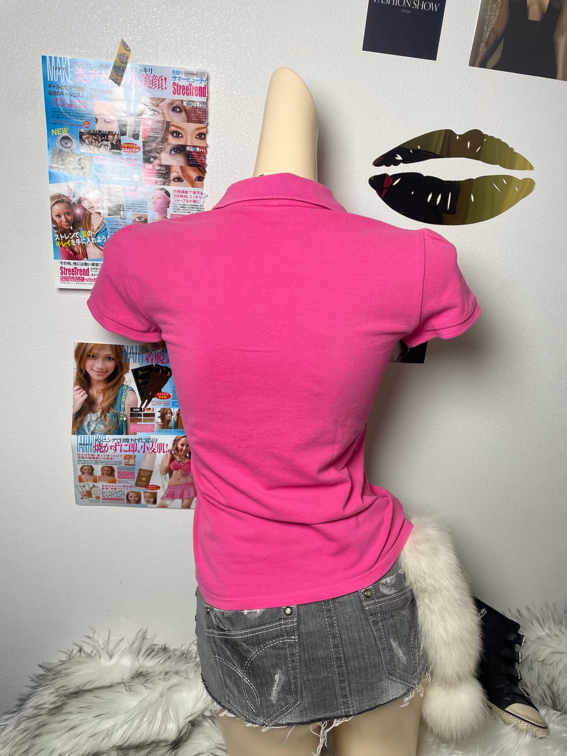 핑크 고양이 카라 티 반팔티 상품이미지2