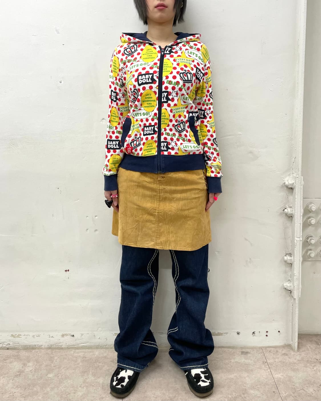 Baby Doll Red Dot Star Retro Hooded Zip 상품이미지4