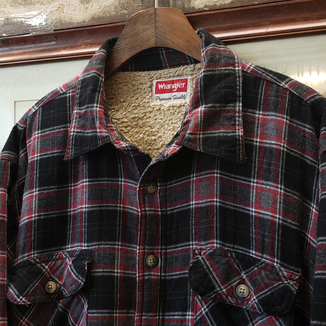 00s 랭글러 웨스턴 셔츠 플란넬 체크셔츠 쉐르파 양털 자켓 레드 xl 상품이미지6