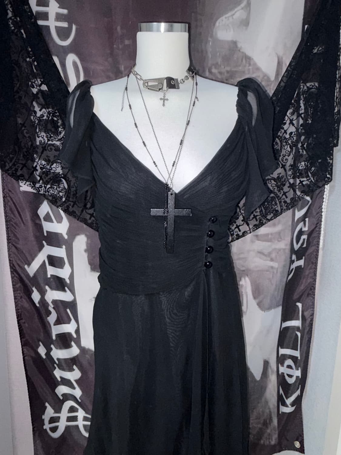 빈티지 언발란스 드레이프 쉬폰 원피스 락시크펑크고스고딕하이엔드오네갸루 상품이미지2