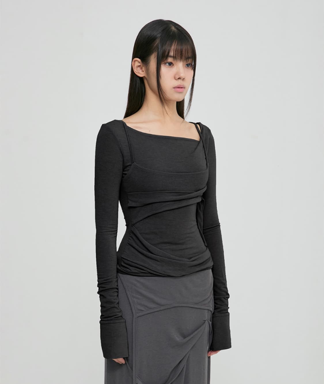 택 있는 새상품) 플레어업 레이어드 뷔스티에 롱 슬리브 블랙 상품이미지2