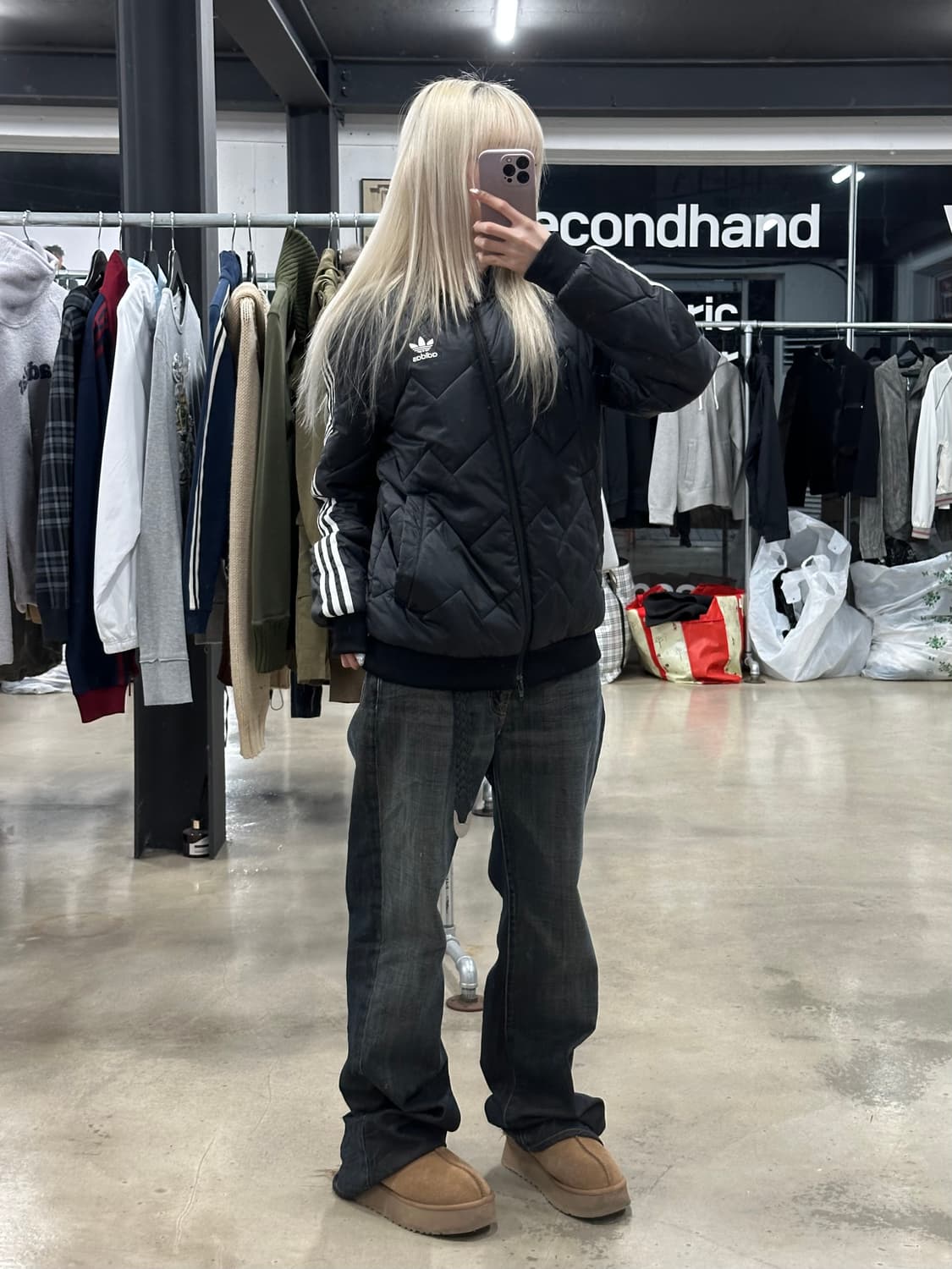 아디다스 삼선 퀄팅 자켓 블랙 경량패딩 상품이미지3