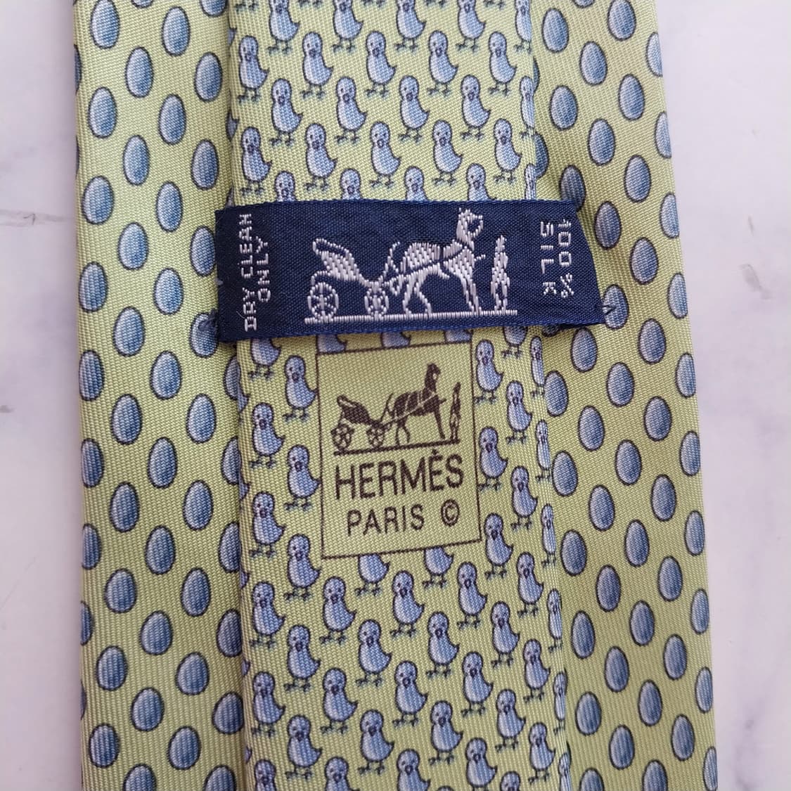 에르메스 라임 병아리 모티브 넥타이 9.3cm B등급 K2551
 상품이미지5
