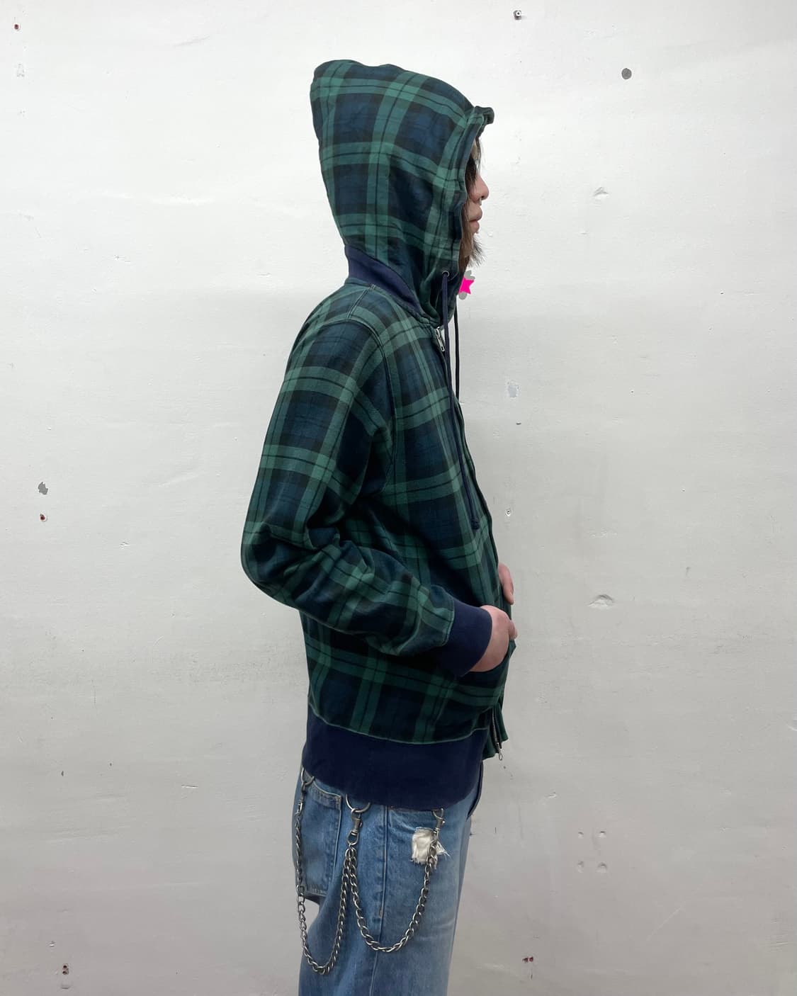 Beams Asymmetric Zipper Check Hooded 상품이미지5