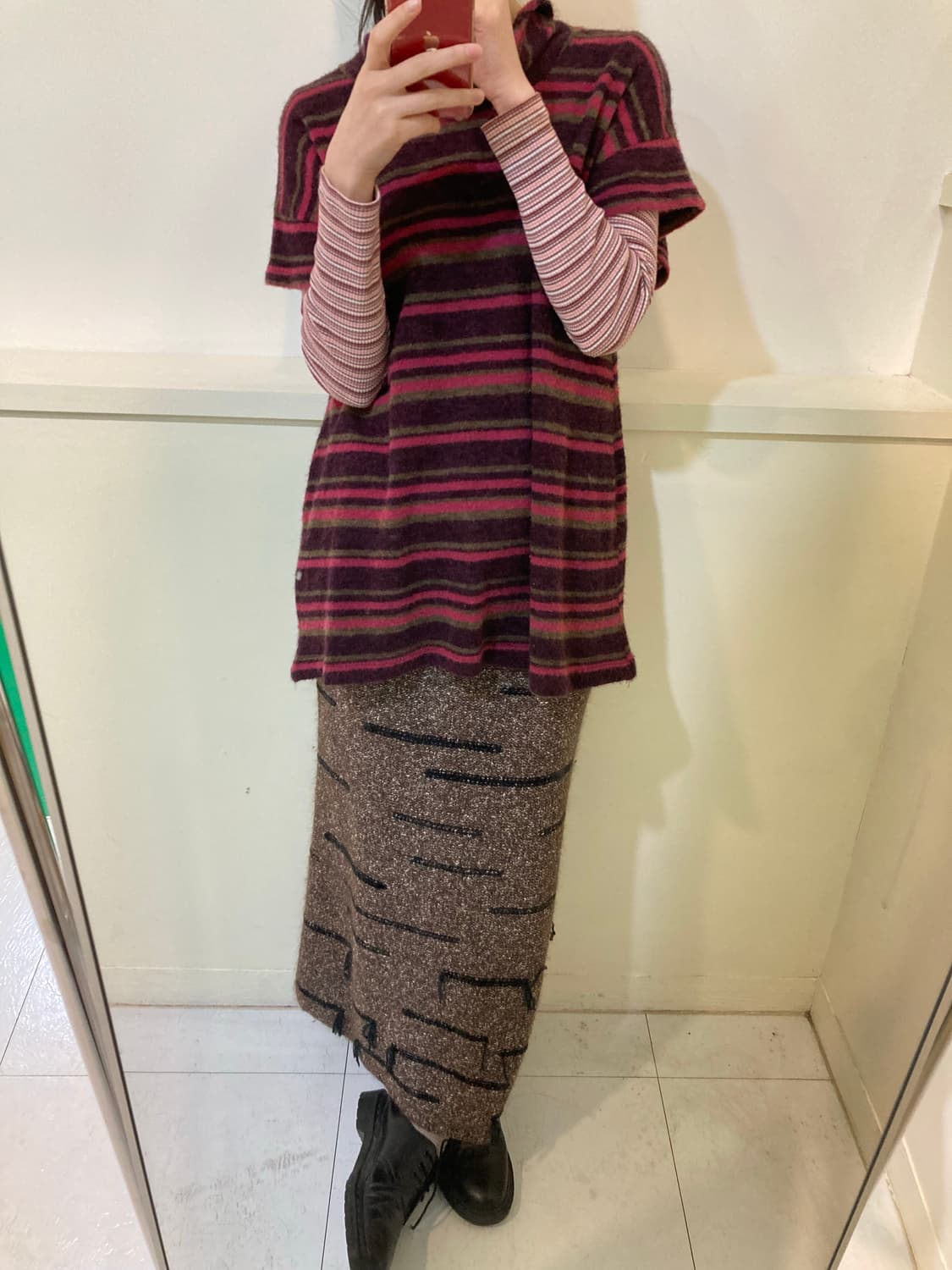 울 100 그런지 밴딩 롱 스커트 상품이미지9