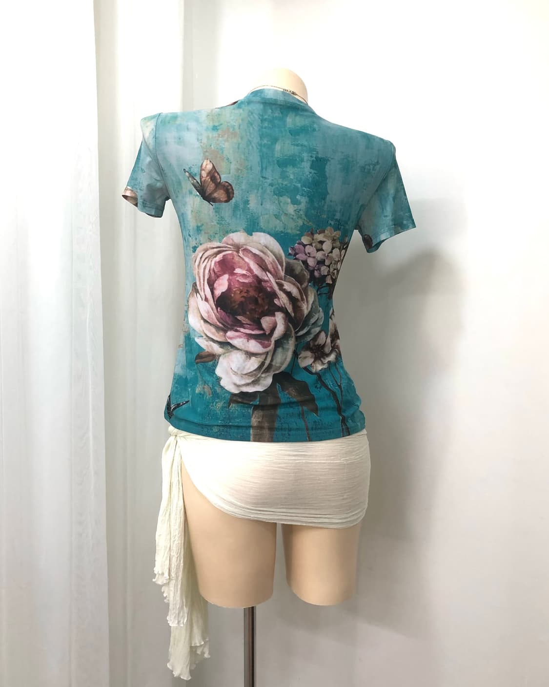 watercolor floral pattern deep mint top  상품이미지3