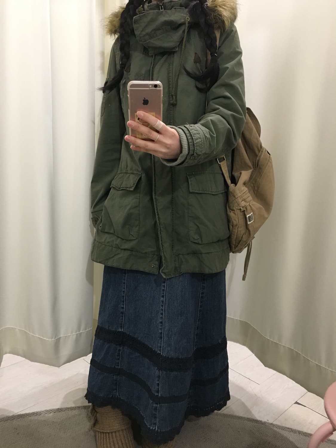 히피모리 레이스 데님 롱스커트 상품이미지3