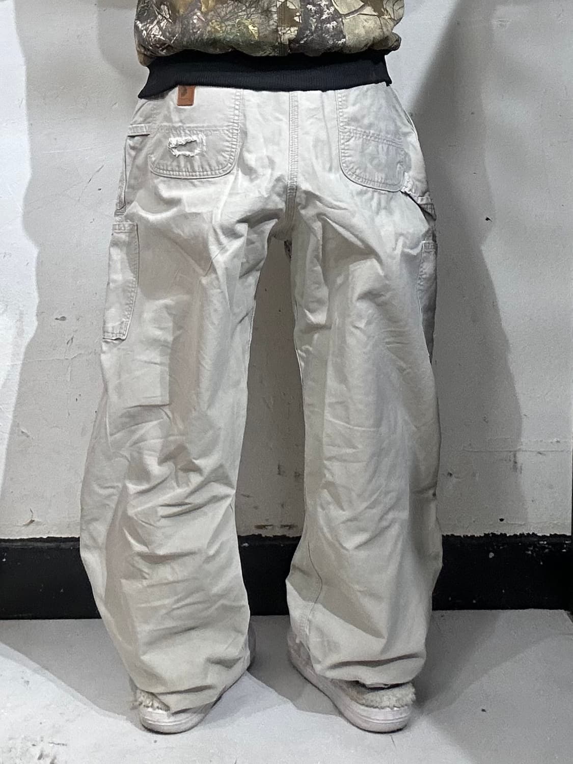 칼하트 아이보리 빅 사이즈 b151 워크 팬츠 가죽탭 와이드 바지  상품이미지3