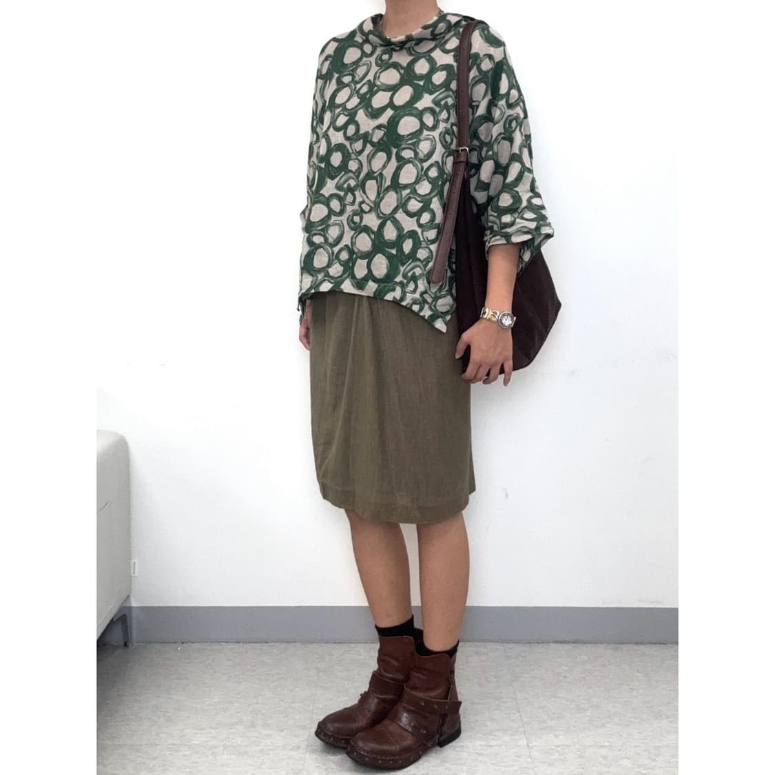 빈티지 카키브라운 미디 스커트 상품이미지1