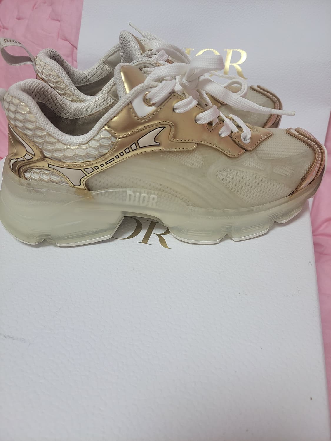 정품)급처명품세탁완료상태좋음!디올 바이브 수지 스니커즈 운동화 골드 상품이미지5