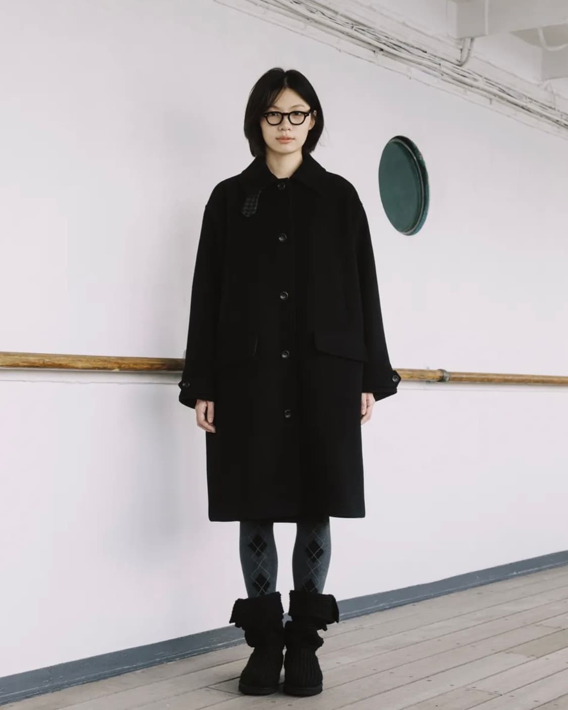 오헤시오 체크 울 롱 코트 상품이미지3