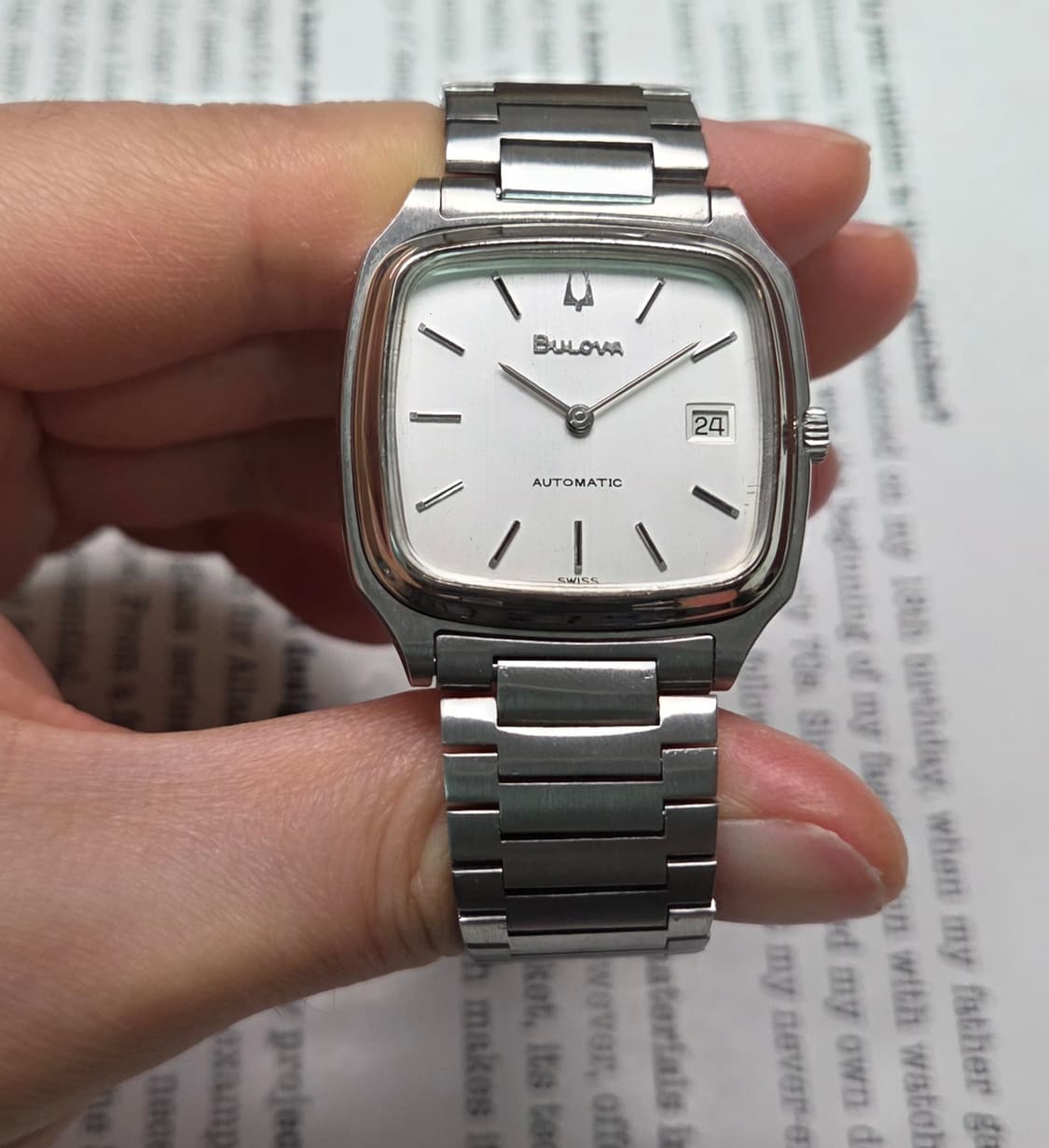 빈티지 부로바 테레비 사각탱크형 오리지널 실버판 오토 브레이슬릿 ver. 상품이미지3