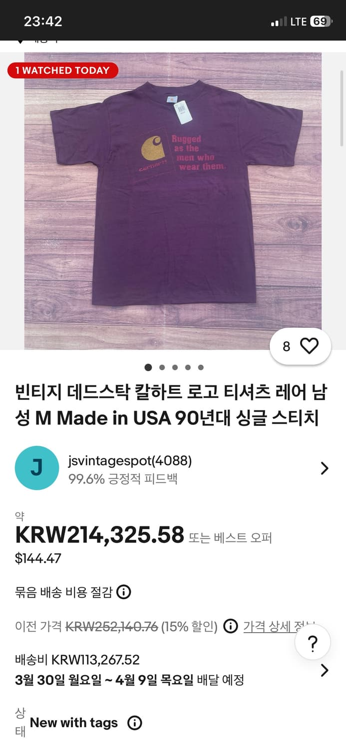 칼하트 빈티지 그래픽 티셔츠 90‘s 상품이미지4