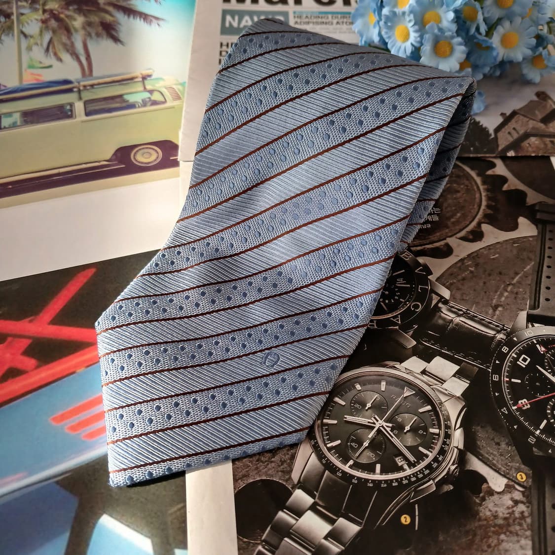 아이그너 실크 스카이블루 스트라이프 넥타이 9cm A등급 A19077
 상품이미지2