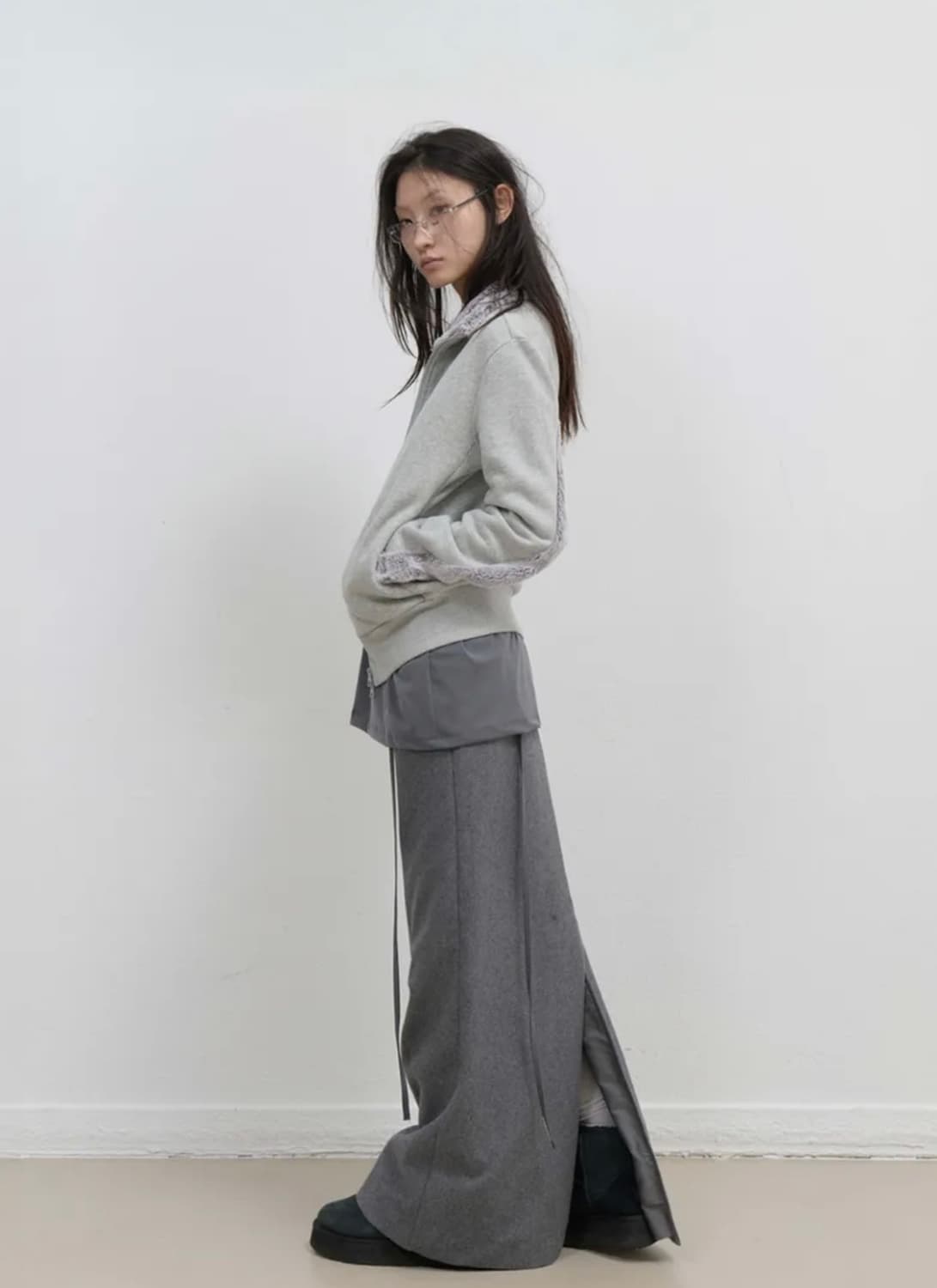 오호스 Fur Trim Jersey Zip-up / Grey 상품이미지2